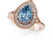 Pear-Shaped Milgrain Halo Engagement Ring Setting for a Fancy Blue Lab-Grown Diamond | Graduated Pavé | Rose Gold