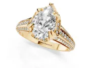 Pear-Shaped Hidden Halo Engagement Ring Setting | Triple Row Pavé Band | Yellow Gold