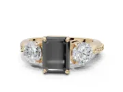 Emerald Cut Three Stone Engagement Ring Setting for a Black Center | Tapered Pavé Band | Yellow Gold