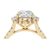 Cushion Cut Scalloped Halo Engagement Ring Setting | Single Row Pave | Yellow Gold