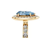 Fancy Blue Pear Cut Diamond Halo Ring Set in Yellow gold with Bezel Frame and Pavé Band
