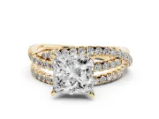 Princess Cut Twisted Pavé Solitaire Engagement Ring Setting | Three-Strand Band | Yellow Gold