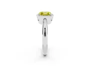 Fancy Yellow Asscher Cut Diamond Halo Engagement Ring Set in Platinum with Plain Split Shank and Prong Setting