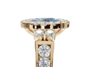 Oval Halo Engagement Ring Setting for a Fancy Blue Lab-Grown Diamond | Side Clusters | Yellow Gold