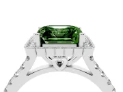 Fancy Green Asscher Cut Diamond Milgrain Floral Halo Engagement Ring Set in Platinum with Pavé Band