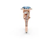 Fancy Blue Oval Cut Diamond Halo Ring Set in Rose gold with Milgrain Pavé Band and Prong Setting