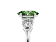 Fancy Green Three-Stone Oval Cut Diamond Ring Set in White gold with Pear Side Stones and Prong Setting