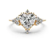 Heart-Shaped Vintage Cluster Engagement Ring Setting | Beaded Edges | Yellow Gold