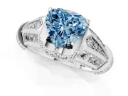 Fancy Blue Heart Cut Diamond Vintage-Inspired Milgrain Ring Set in White gold with Accent Split Shank