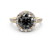 Round Floral Halo Engagement Ring Setting for a Black Center | Large Round Accents | Yellow Gold