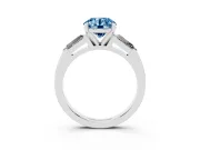Fancy Blue Round Cut Diamond Solitaire Ring Set in Platinum with Tapered Baguette Side Stones and Prong Setting
