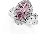 Fancy Pink Marquise Cut Diamond Halo Ring Set in Silver with Scrollwork Band and Prong Setting