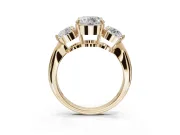 Round Three Stone Engagement Ring Setting | Tapered Pave Band | Yellow Gold
