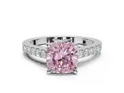 Cushion Cut Pavé Solitaire Engagement Ring Setting for a Fancy Pink Lab-Grown Diamond | Crossover Gallery | Platinum