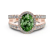 Fancy Green Oval Cut Diamond Halo Ring Set in Rose gold with Pavé Split Shank and Prong Setting