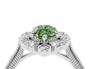 Fancy Green Marquise Cut Diamond Halo Milgrain Pavé Ring Set in White gold with Prong Setting
