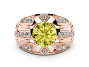 Fancy Yellow Round Cut Diamond Art Deco Ring Set in Rose gold with Pavé Split Shank