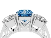 Cushion Cut Three Stone Engagement Ring Setting for a Fancy Blue Lab-Grown Diamond | Beaded Shoulders | Platinum