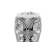 Round Cut Diamond Bezel Ring Set in Silver with Milgrain Accent Band
