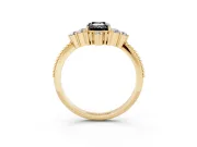 Emerald Cut Vintage Cluster Engagement Ring Setting for a Black Center | Beaded Edges | Yellow Gold