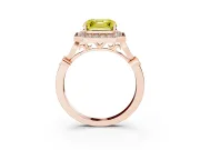 Asscher Cut Halo Engagement Ring Setting for a Fancy Yellow Lab-Grown Diamond | Bezel Station Shoulders | Rose Gold