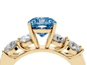 Cushion Cut Five Stone Engagement Ring Setting for a Fancy Blue Lab-Grown Diamond | Prong Set Side Stones | Yellow Gold