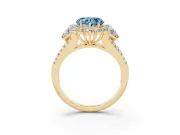 Fancy Blue Heart Cut Diamond Halo Split Shank Engagement Ring Set in Yellow gold with Prong-Held Center Stone