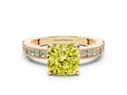Cushion Cut Vintage Pavé Engagement Ring Setting for a Fancy Yellow Lab-Grown Diamond | Yellow Gold