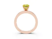 Fancy Yellow Radiant Cut Diamond Solitaire Ring Set in Rose gold with Channel-Set Baguette Band and Prong Setting