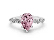 Fancy Pink Pear Cut Diamond Solitaire Vine Band Ring Set in Platinum with Round Accents and Prong Setting