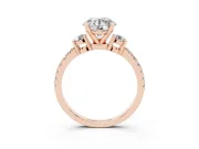 Three-Stone Round Cut Diamond Pavé Band Ring Set in Rose gold with Prong Setting