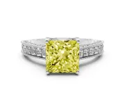 Princess Cut Hidden Halo Engagement Ring Setting for a Fancy Yellow Lab-Grown Diamond | Milgrain Pave | Platinum