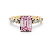 Emerald Cut Pavé Engagement Ring Setting for a Fancy Pink Lab-Grown Diamond | Yellow Gold