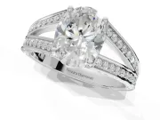 Oval Split Shank Pavé Engagement Ring Setting | Engraved Leaf Sides | Platinum