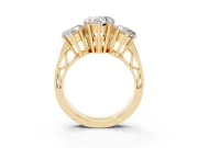 Heart-Shaped Three Stone Engagement Ring Setting | Beaded Shoulders | Yellow Gold