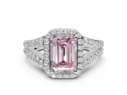 Emerald Cut Halo Pavé Engagement Ring Setting for a Fancy Pink Lab-Grown Diamond | Narrow Split Shank | Platinum