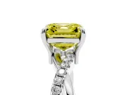 Fancy Yellow Asscher Cut Diamond Twist Band Solitaire Set in White gold with Pavé Accents and Prong Setting