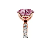 Round Pave Engagement Ring Setting for a Fancy Pink Lab-Grown Diamond | Slim Band | Rose Gold