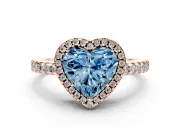 Heart-Shaped Pave Halo Engagement Ring Setting for a Fancy Blue Lab-Grown Diamond | Rose Gold