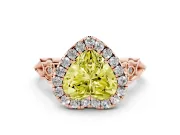 Fancy Yellow Heart Cut Diamond Halo Engagement Ring Set in Rose gold with Filigree Band and Prong-Set Center