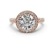 Round Vintage Milgrain Halo Engagement Ring Setting | Side Stones and Pave | Rose Gold