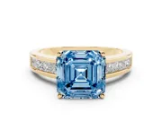 Asscher Cut Channel Engagement Ring Setting for a Fancy Blue Lab-Grown Diamond | Yellow Gold