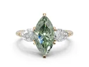 Marquise 3-Stone Engagement Ring Setting for a Fancy Green Lab-Grown Diamond | Yellow Gold