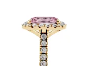 Emerald Cut Halo Engagement Ring Setting for a Fancy Pink Lab-Grown Diamond | Tapered Band | Yellow Gold