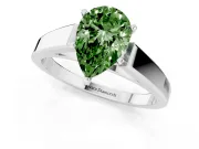 Fancy Green Pear Cut Diamond Solitaire Engagement Ring Set in White gold with Prong Setting and Tapered Band