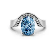 Oval Bypass Engagement Ring Setting for a Fancy Blue Lab-Grown Diamond | Pavé Ribbon | Platinum