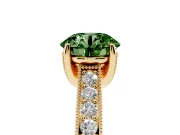 Round Vintage Hidden Halo Engagement Ring Setting for a Fancy Green Lab-Grown Diamond | Milgrain Pave Band | Yellow Gold