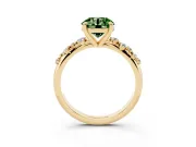 Fancy Green Round Cut Diamond Solitaire Vine Band Ring Set in Yellow gold with Round Accents and Prong Setting