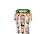Fancy Green Emerald Cut Diamond Vintage-Inspired Milgrain Ring Set in Rose gold with Accent Split Shank
