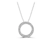 Round Lab-Grown Diamond Pavé Circle Pendant Necklace | Polished Rails | White Gold
